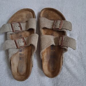 Birkenstock Beige Suede Double Buckle Sandals